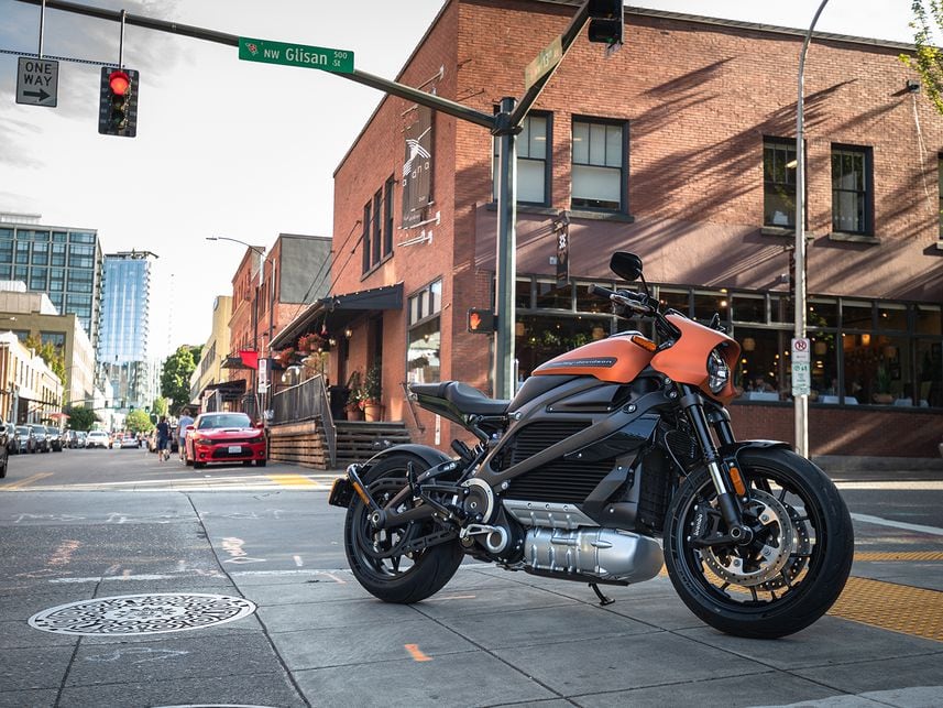 2020 Harley-Davidson LiveWire in middle of street.