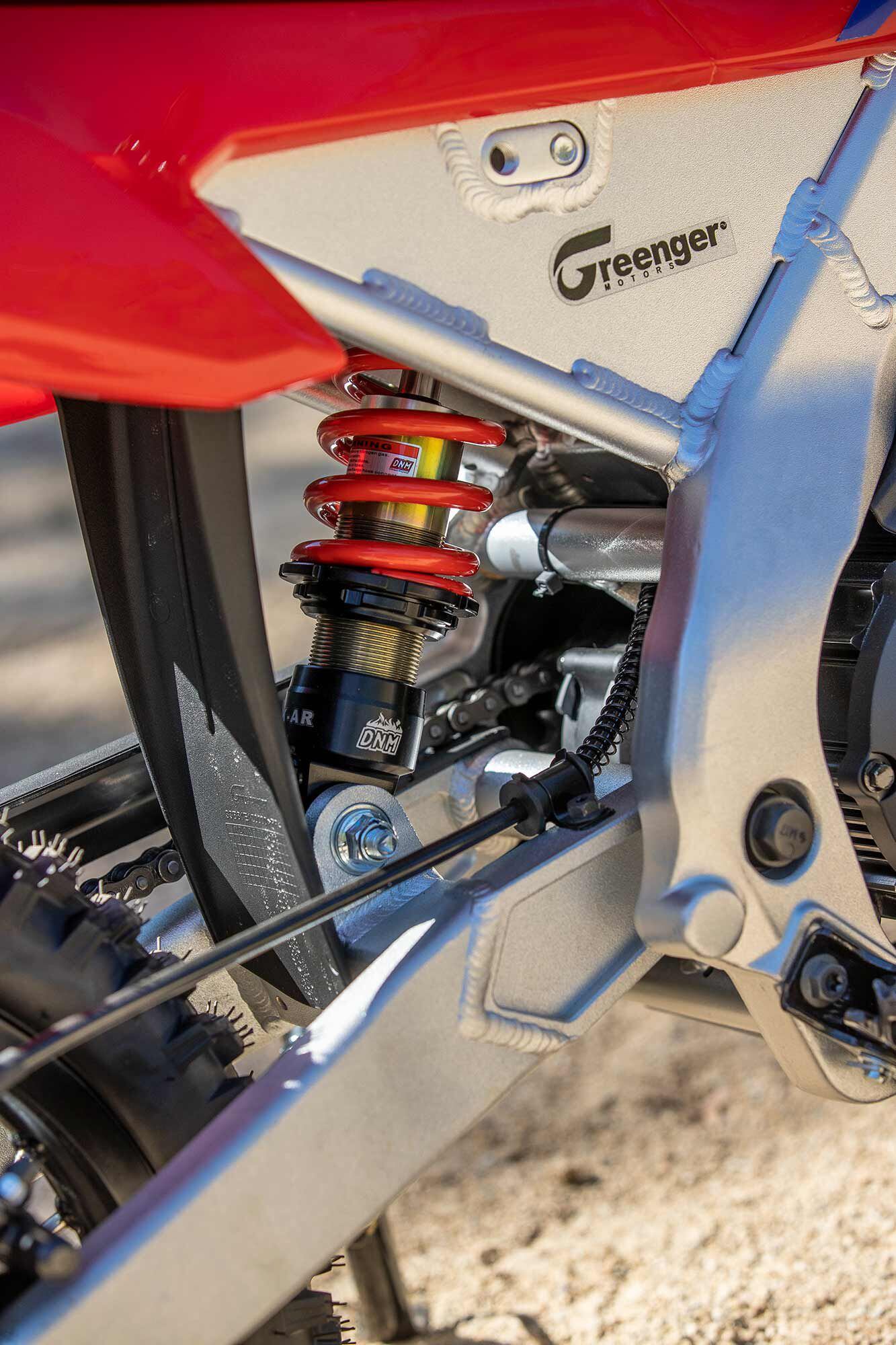 The shock has a threaded spring-preload adjustment as well as a 20-click rebound wheel that changes damping over a wide range.